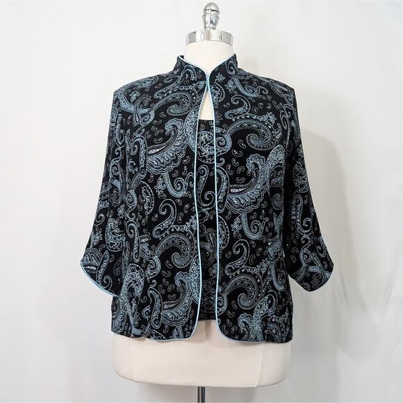 Alex Evenings Tops - Alex Evenings 2 Piece Set Jacket Shell Black Blue Glitter Women's Size 2X